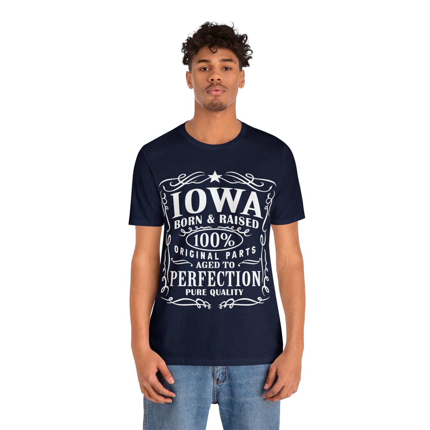 Iowa Born and Raised Whiskey Inspired Jersey Short Sleeve Tee