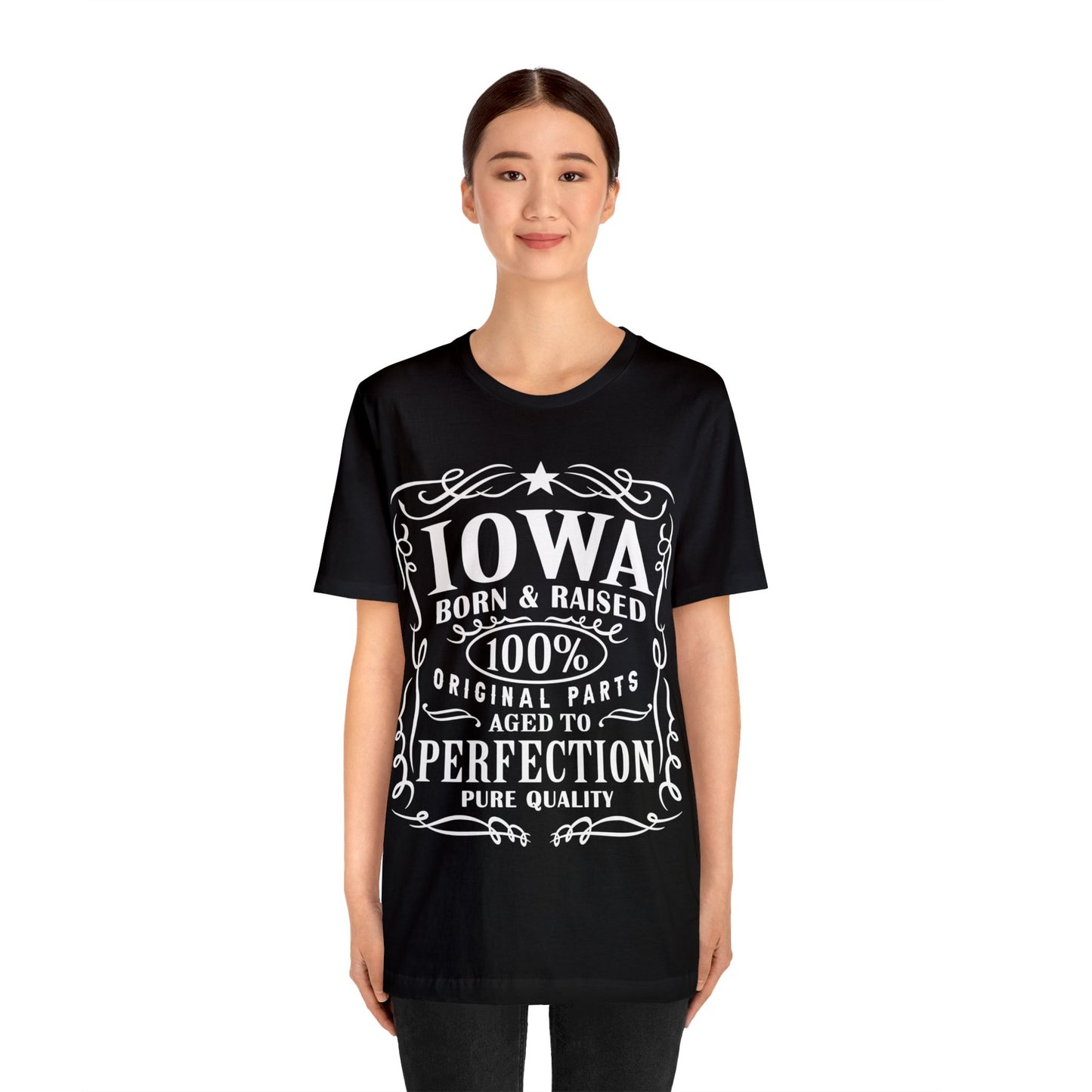 Iowa Born and Raised Whiskey Inspired Jersey Short Sleeve Tee