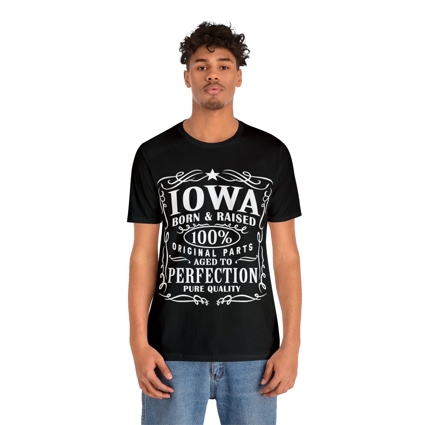 Iowa Born and Raised Whiskey Inspired Jersey Short Sleeve Tee