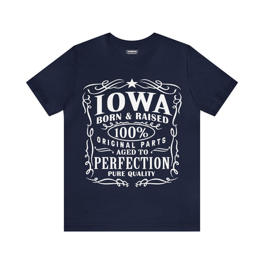 Iowa Born and Raised Whiskey Inspired Jersey Short Sleeve Tee