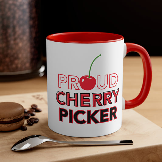 DD Proud Cherry Picker Ceramic Coffee Mug - Two-Tone Red Accent, 11oz Dasher Mug