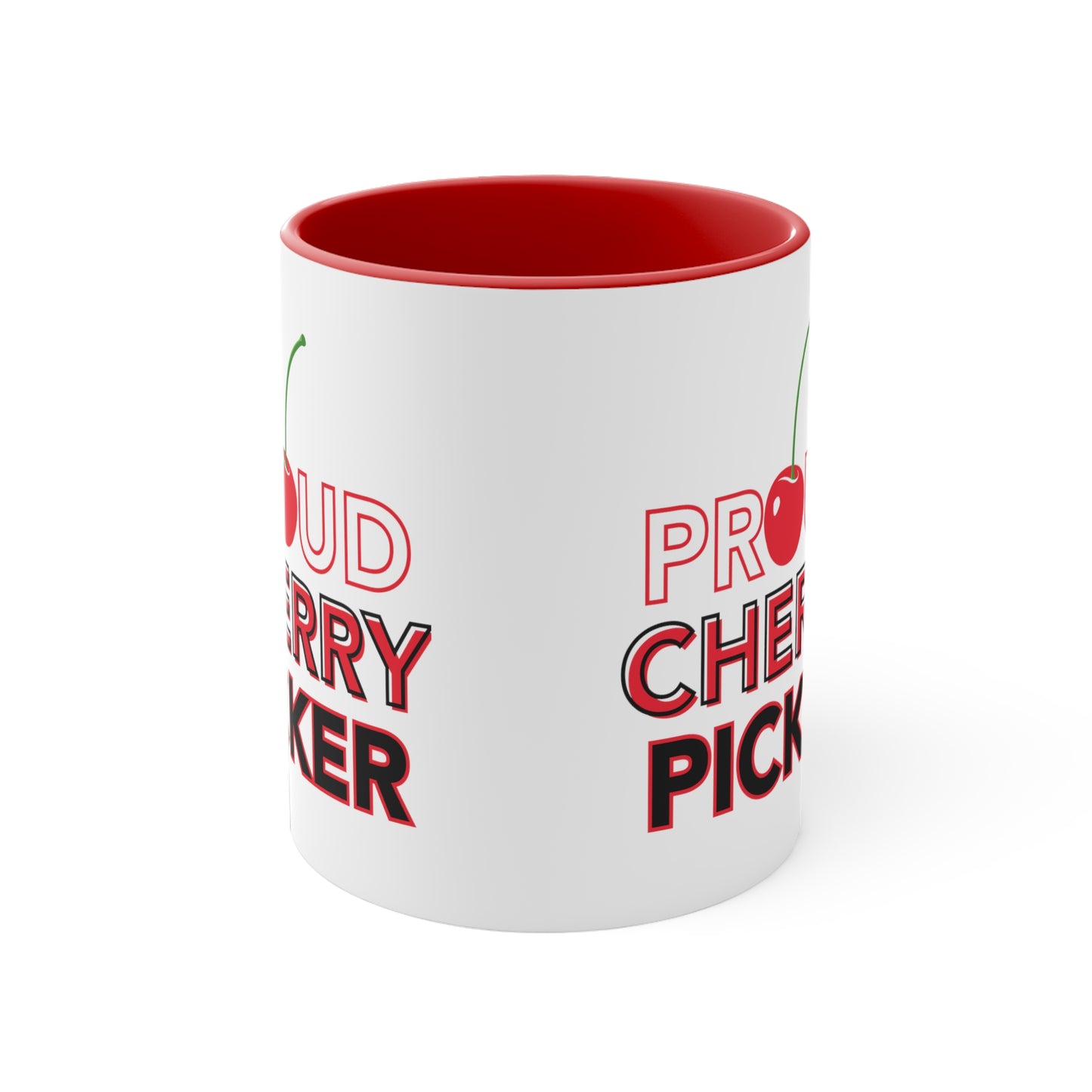 DD Proud Cherry Picker Ceramic Coffee Mug - Two-Tone Red Accent, 11oz Dasher Mug