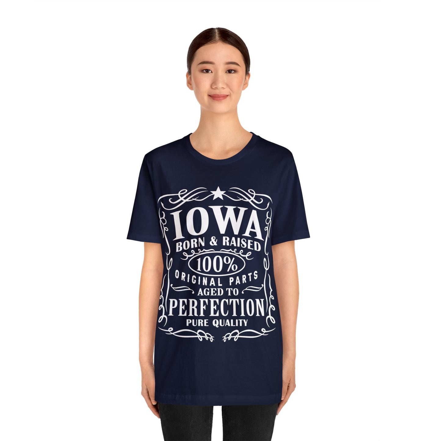 Iowa Born and Raised Whiskey Inspired Jersey Short Sleeve Tee