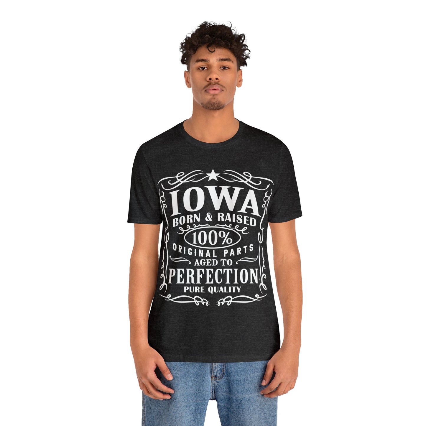 Iowa Born and Raised Whiskey Inspired Jersey Short Sleeve Tee