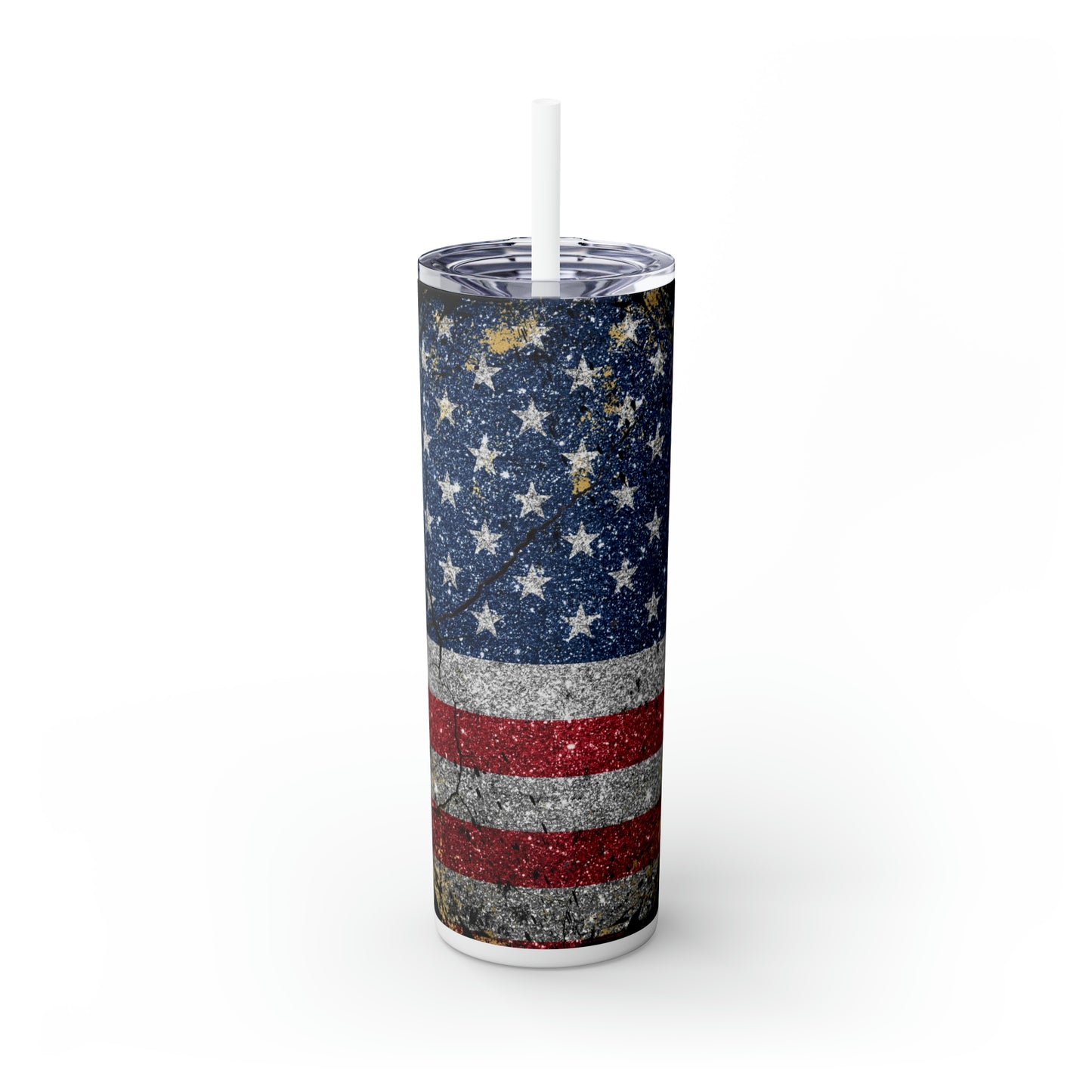 Glittery American Flag Skinny Tumbler with Straw, 20oz