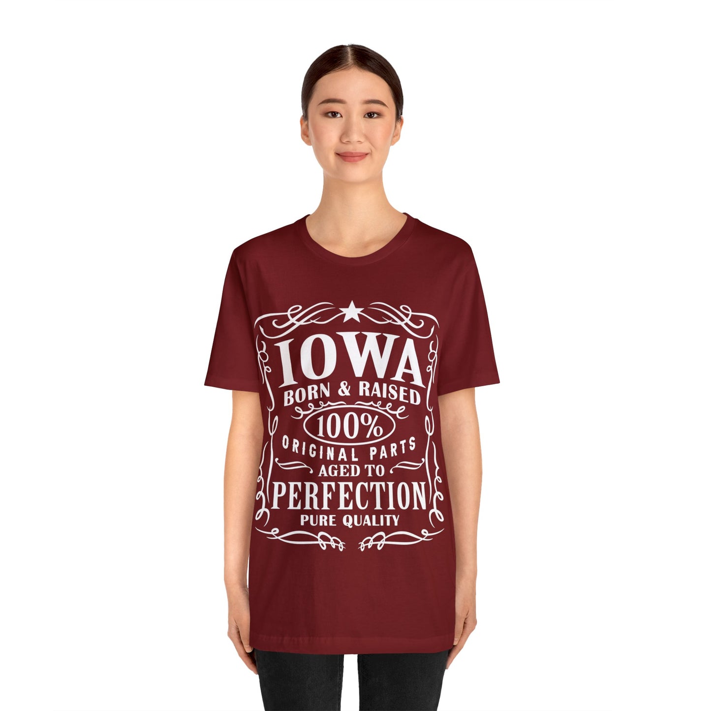 Iowa Born and Raised Whiskey Inspired Jersey Short Sleeve Tee