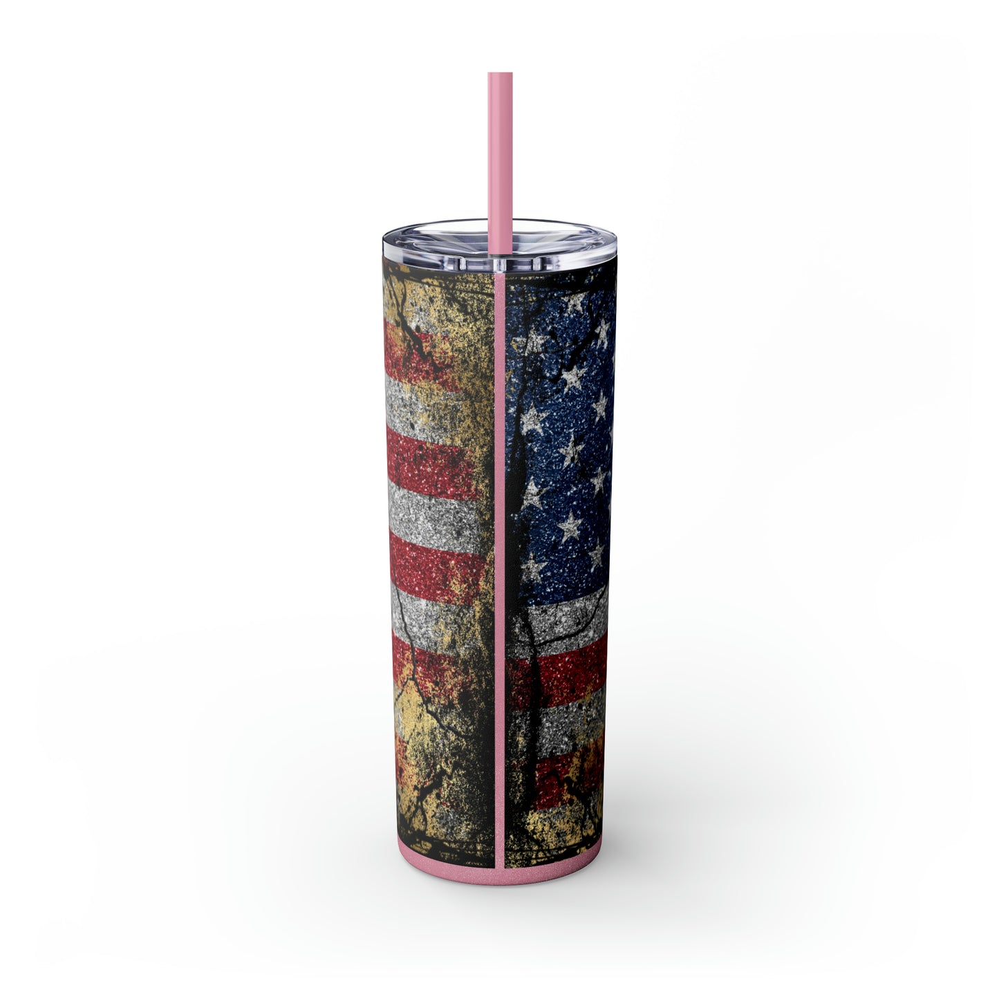 Glittery American Flag Skinny Tumbler with Straw, 20oz