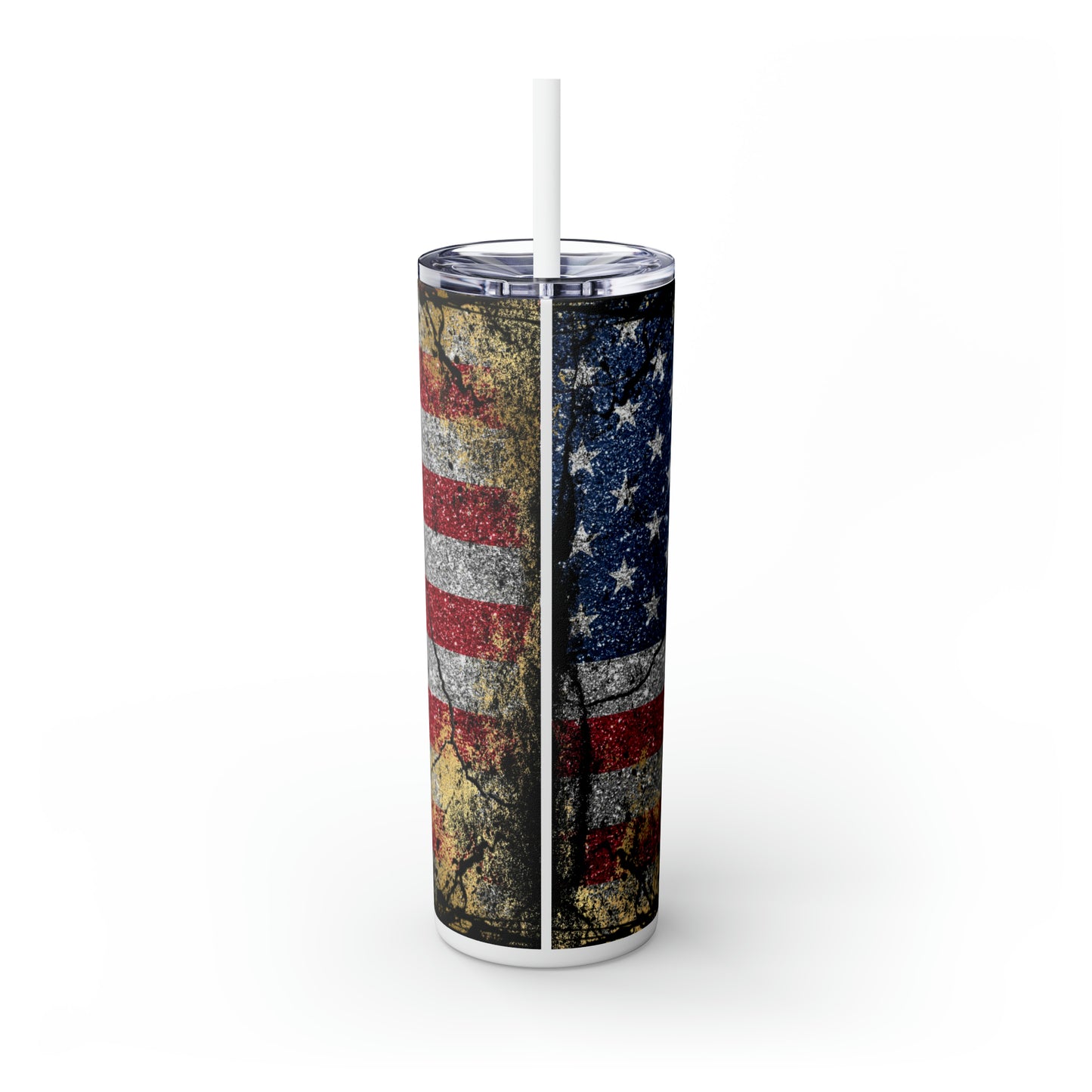 Glittery American Flag Skinny Tumbler with Straw, 20oz