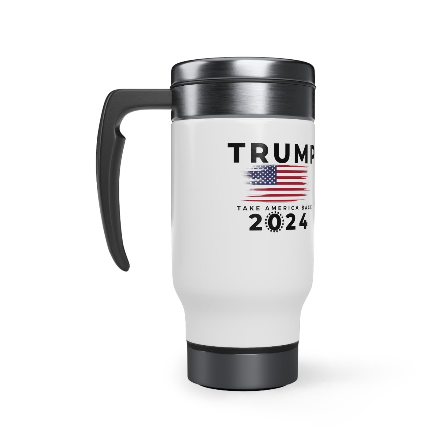 Trump 2024 Stainless Steel Travel Mug with Handle, 14oz