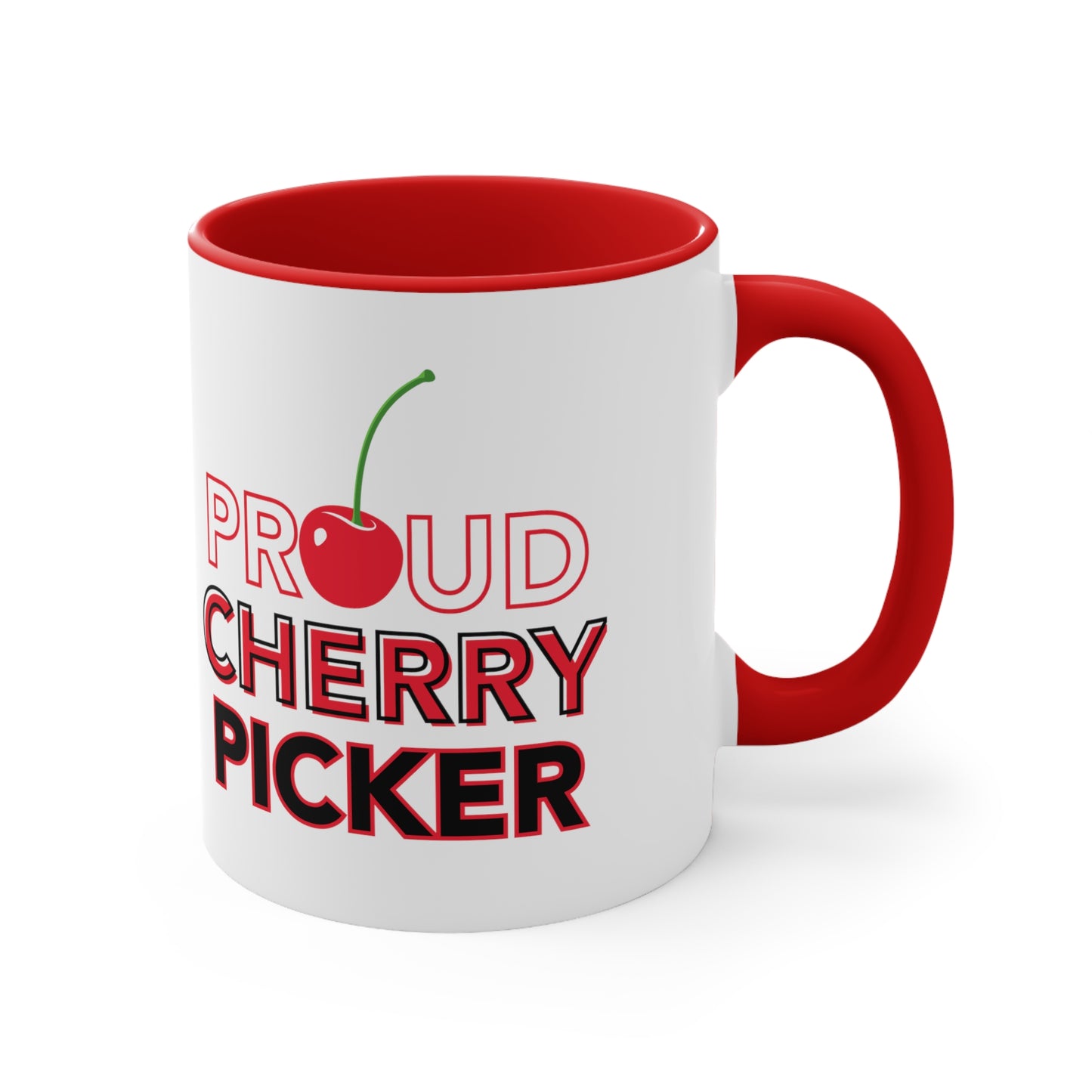 DD Proud Cherry Picker Ceramic Coffee Mug - Two-Tone Red Accent, 11oz Dasher Mug