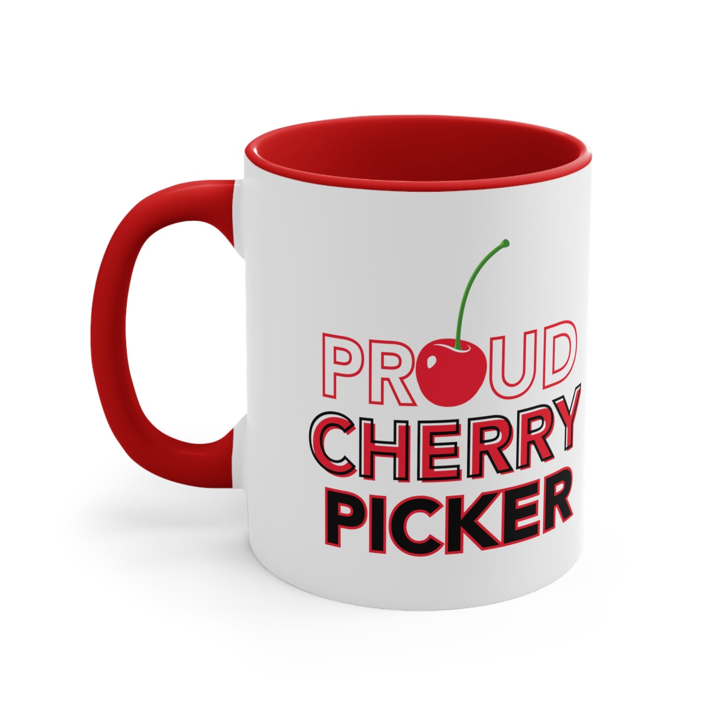 DD Proud Cherry Picker Ceramic Coffee Mug - Two-Tone Red Accent, 11oz Dasher Mug