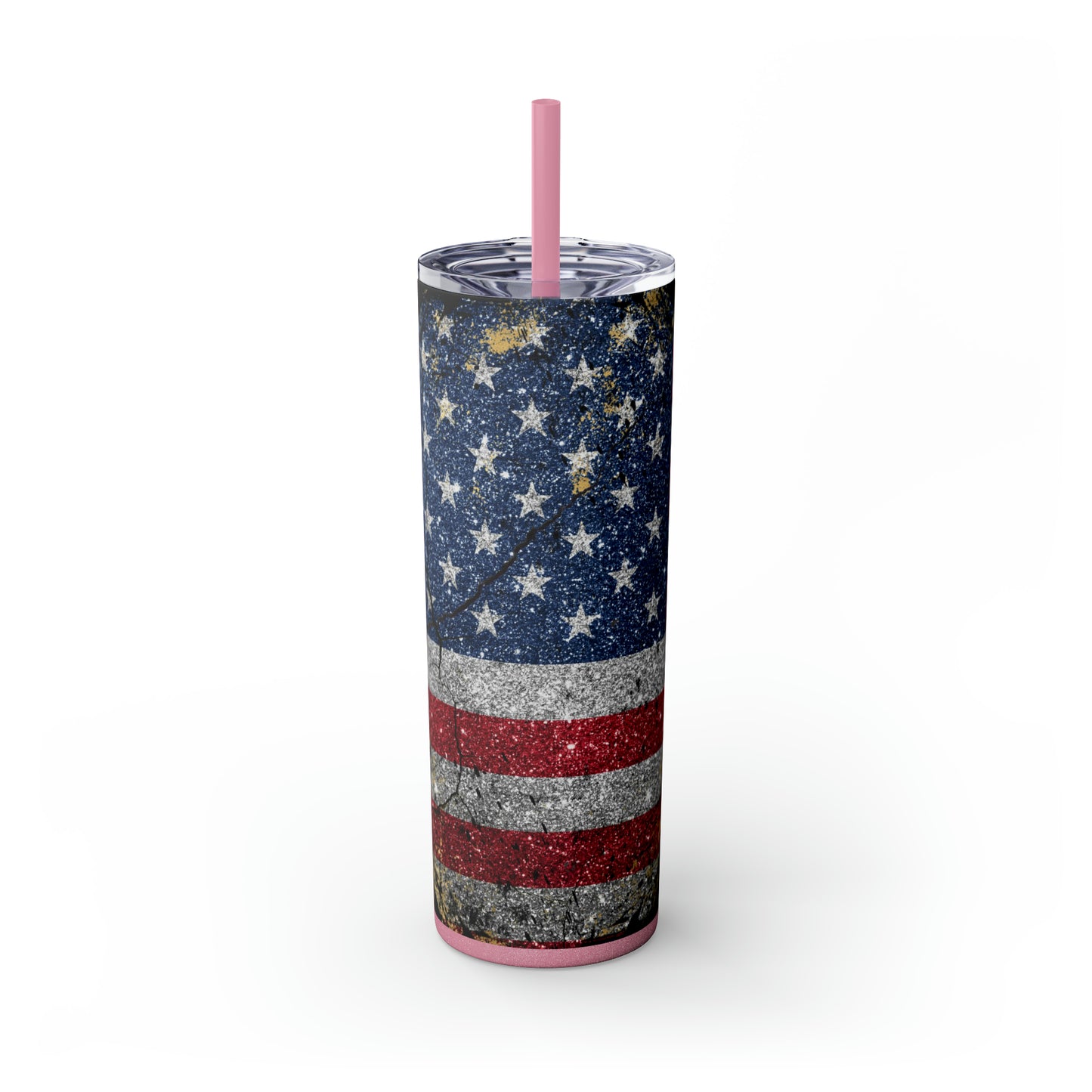 Glittery American Flag Skinny Tumbler with Straw, 20oz