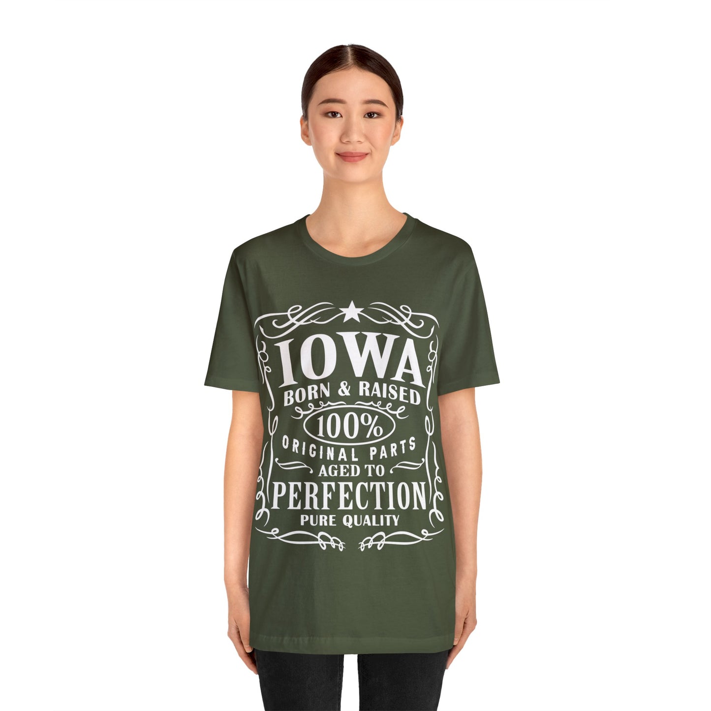 Iowa Born and Raised Whiskey Inspired Jersey Short Sleeve Tee